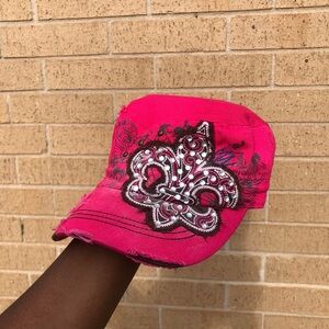 Y2K Goth Grunge rhinestone fleur de lis messenger cadet military newsboy cap hat